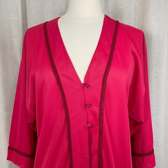 Vintage Robe Size Small Red Button Peignoir Lingerie Negligee Sleepwear 70s 80s - Picture 2 of 11